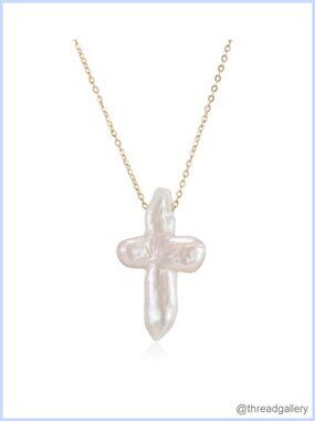 Freshwater Pearl Cross Necklace 18in Gold Plated